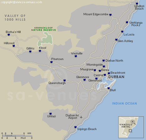 Regionalkarte Durban, KwaZulu Natal